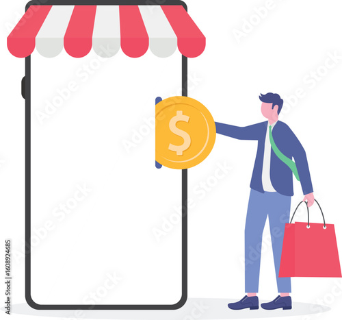Electronic payment for online shopping, credit or debit card payment order via e-commerce website concept.

