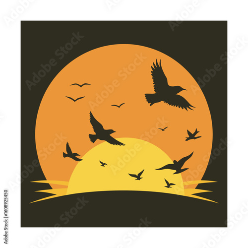 Birds Flying Into Early Sunrise Horizon