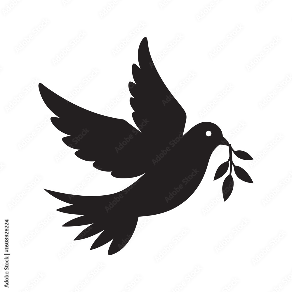 Obraz premium Dove Flying Peacefully In Sky Silhouette