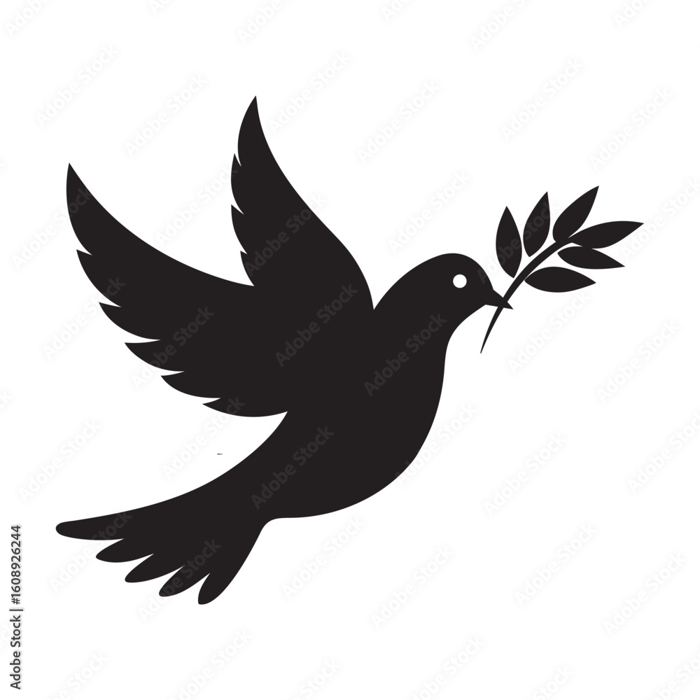 Obraz premium Dove Flying Gracefully With Olive Leaf