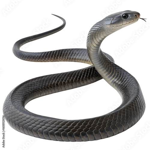 Snake, black mamba snake, close-up, transparent background