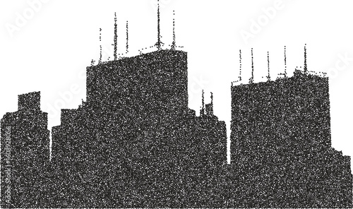 City vintage y2k stipple art, urban halftone stipple brutalist retro vector png with transparent background, skyline 2000s aesthetic photocopy effect tattoo