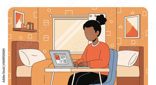 Young woman working from home on laptop, perfect for remote work blogs or articles.