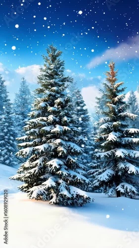 Wallpaper Mural Winter Wonderland with Snow-Covered Trees under a Bright Blue Sky and Falling Snowflakes in a Serene Landscape Torontodigital.ca