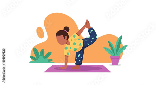 Girl doing yoga pose, perfect for wellness websites or brochures.