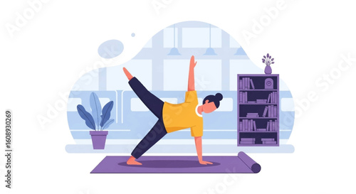 Woman doing yoga at home. Perfect for wellness websites, blogs, and health apps.