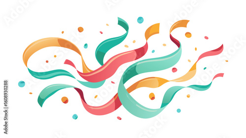 Celebratory Cascade A Dynamic Array of Ribbons and Confetti Floating in Jubilant Exuberance for Festive Occasions