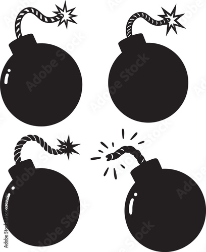 Four black bomb silhouettes with fuses
