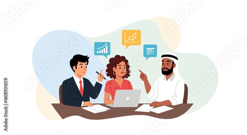 Diverse business team collaborating on a project, ideal for presentations and website banners.