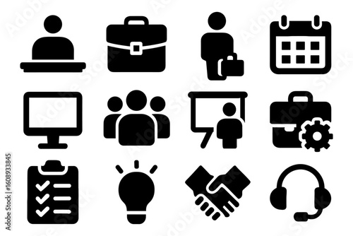 Business icons: set of twelve professional silhouette symbols