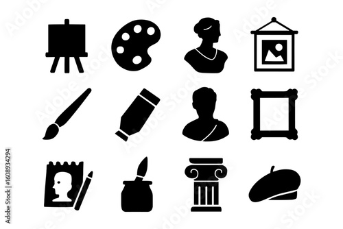 Art and sculpture icons: classic black silhouettes for creative expression