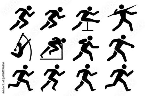 Dynamic athletic silhouettes - running, jumping, javelin, vaulting actions