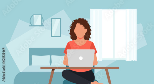 Woman working from home on laptop, perfect for remote work blogs and articles.
