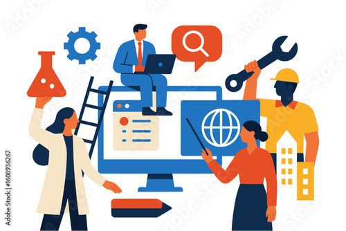 Collaborative teamwork in technology and construction concept