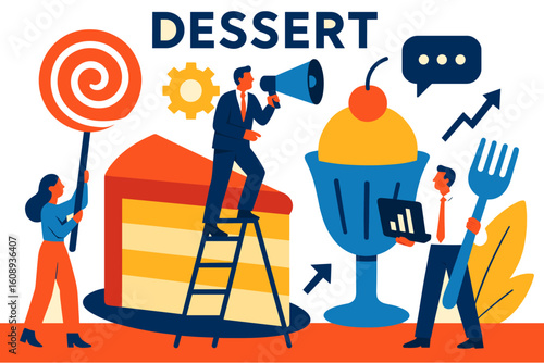 Colorful business metaphor with dessert and success symbols in flat design
