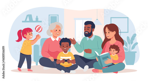 Happy multigenerational family spending quality time together at home.  Perfect for family, togetherness, and generational themes.