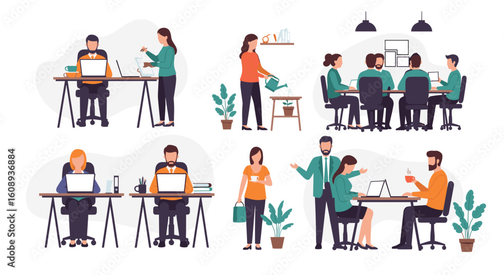 Obraz premium Diverse team of professionals working in a modern office, perfect for website banners or presentations.