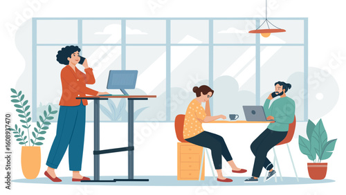 Modern Coworkers in a Bright Office: Illustration for Website or Brochure
