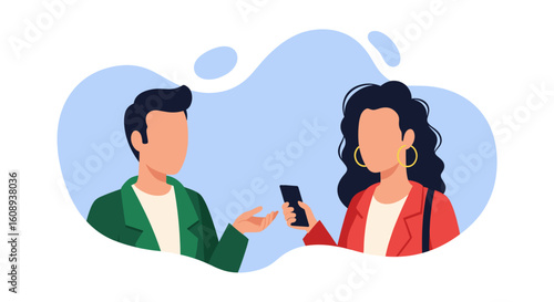 Faceless man and woman having a conversation, ideal for communication or teamwork concepts on websites and presentations.