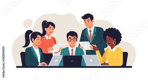 Diverse business team collaborating on project, perfect for website landing pages or brochures.