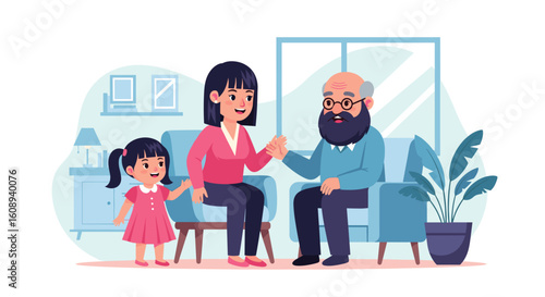 Happy multigenerational family, perfect for family, togetherness, and generational connection themes. Ideal for websites, brochures, and advertisements.