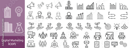 Set of digital marketing line icons. Management, seo, target, ad, analytics etc