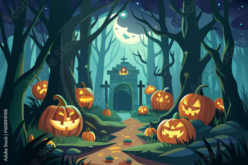 Pile of Carved Glowing Pumpkins at a Doorstep