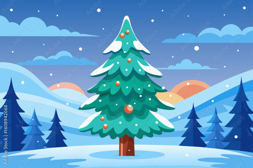 Obraz premium Snow-Covered Christmas Tree in a Winter Forest
