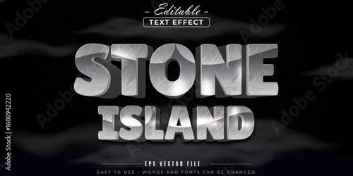 Chrome stone island text, editable text effect.
