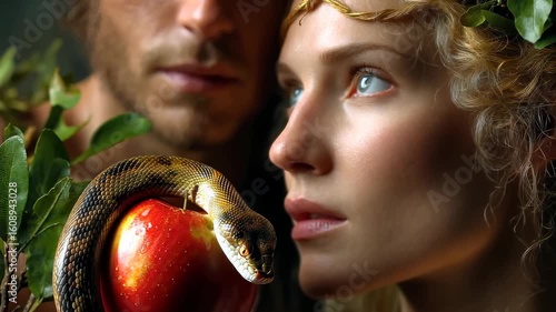 Divine test: Eve desire, Adam choose, serpent coil, fruit gleam, Eden vanish, shame rise, law breach, myth unfold, tale pass, loss endure, truth burn, spirit journey