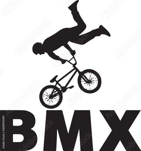 Black silhouette of a person performing a trick on a bicycle vector