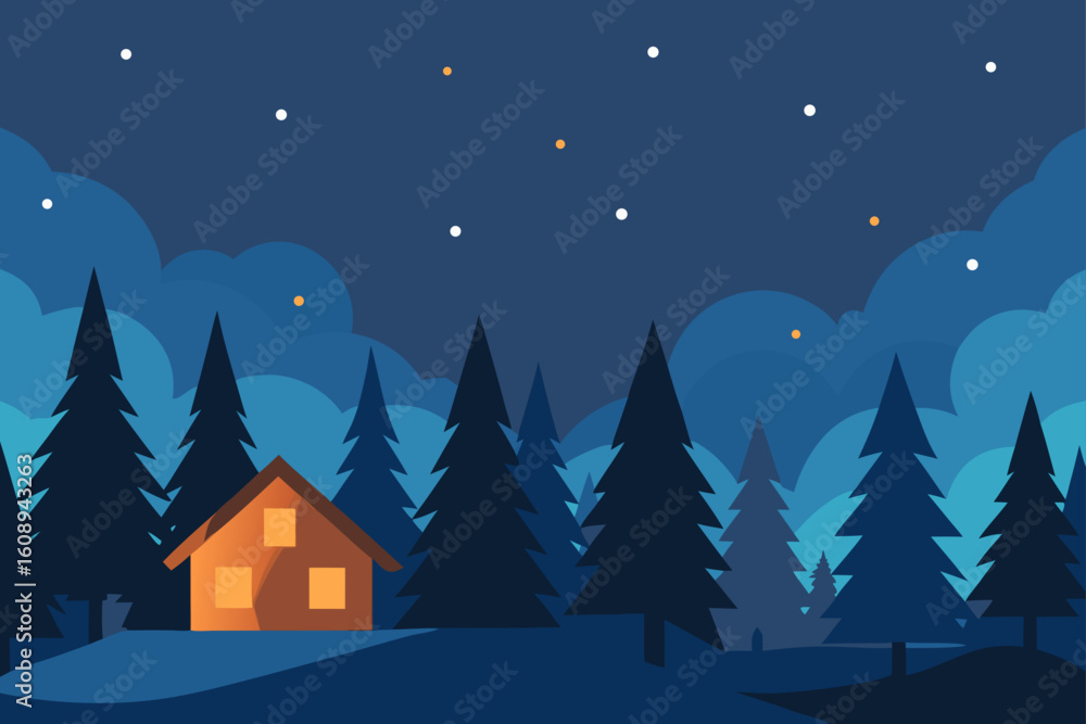 Fototapeta premium Cinematic Pine Forest with Soft Snowfall