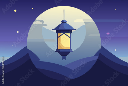 Clean Lantern Silhouette over a Gradient Moon Sky