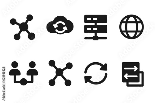 Set of black communication and technology icons on white background