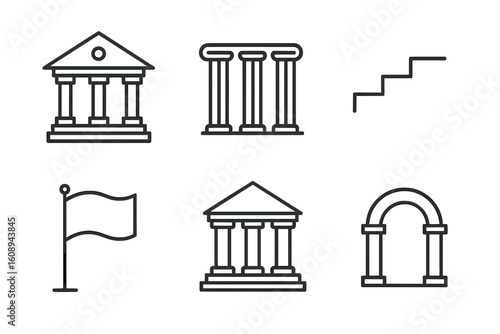 Collection of iconic classical architecture elements and symbols
