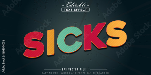Colourful sicks text, editable text effect.