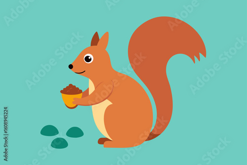 Illustration of a Squirrel Gathering Nuts for Winter