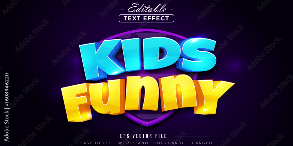 Obraz premium Neon kids funny text, editable text effect.