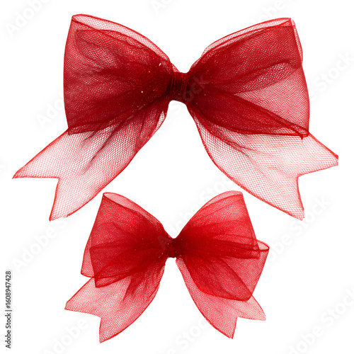 Elegant Red Tulle Bows on Black Background, for Gift Wrapping and Decoration