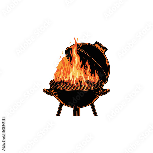 BBq flaming emblem icon logo flat vector design