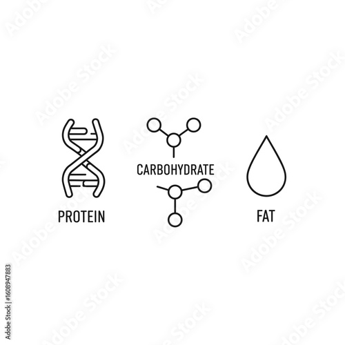 Protein, carbohydrates, and fat icon logo flat vector design