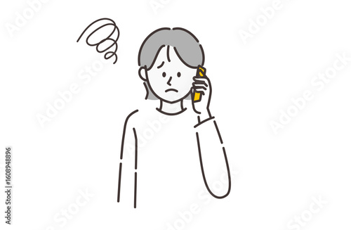 スマホを使っている不満げな女性のイラスト