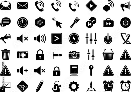 Vector art of diverse set of icons for communication, security, and settings