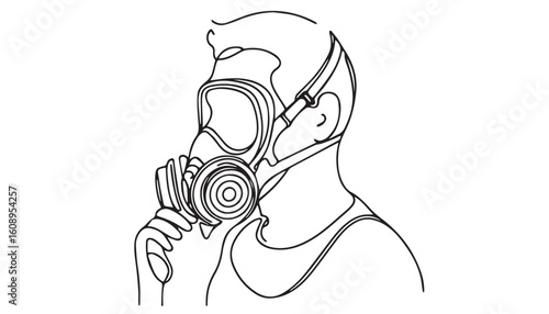 Continuous one single minimal line drawing pollution mask