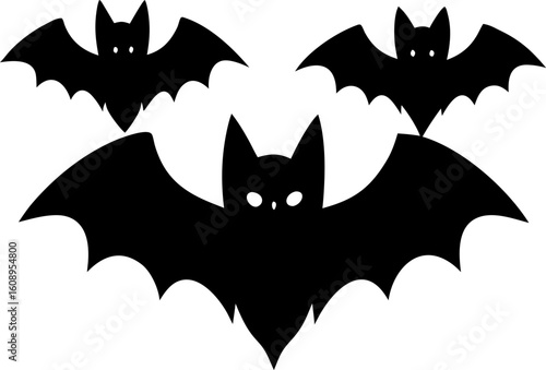 halloween bat and bats, trio bats silhouette, A lively trio of bats soaring through the night sky, showcasing their majestic wings. 
