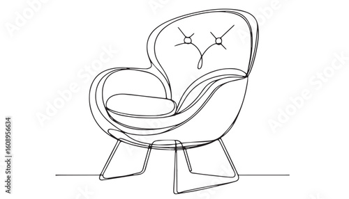 Continuous one single minimal line drawing cuddle chair