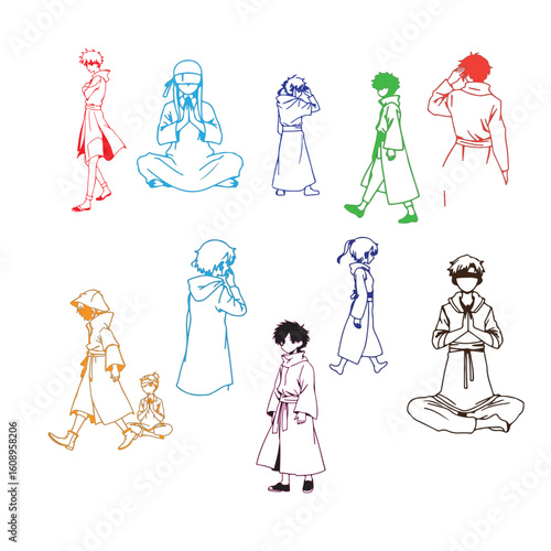 
Set of temperament types with attitudes of persons to life situations isolated hand