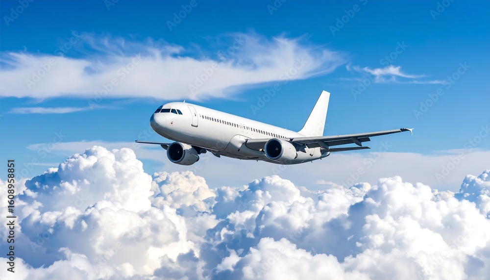 Obraz premium Airplane soaring through fluffy clouds