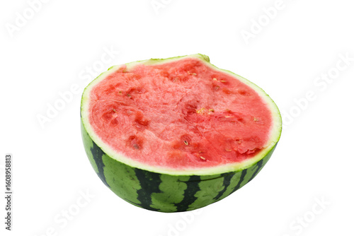 PNG half watermelon, isolated fresh slice of watermelon, summer fruit top view, cutout