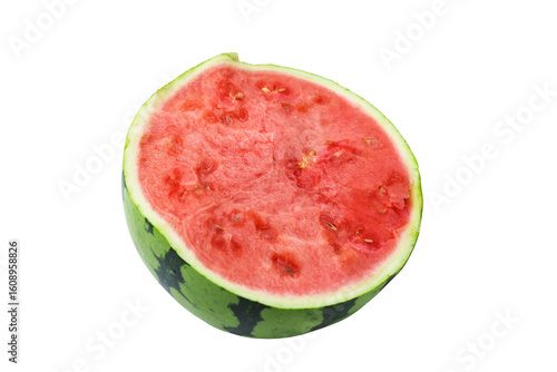 PNG half watermelon, isolated fresh slice of watermelon, summer fruit top view, cutout